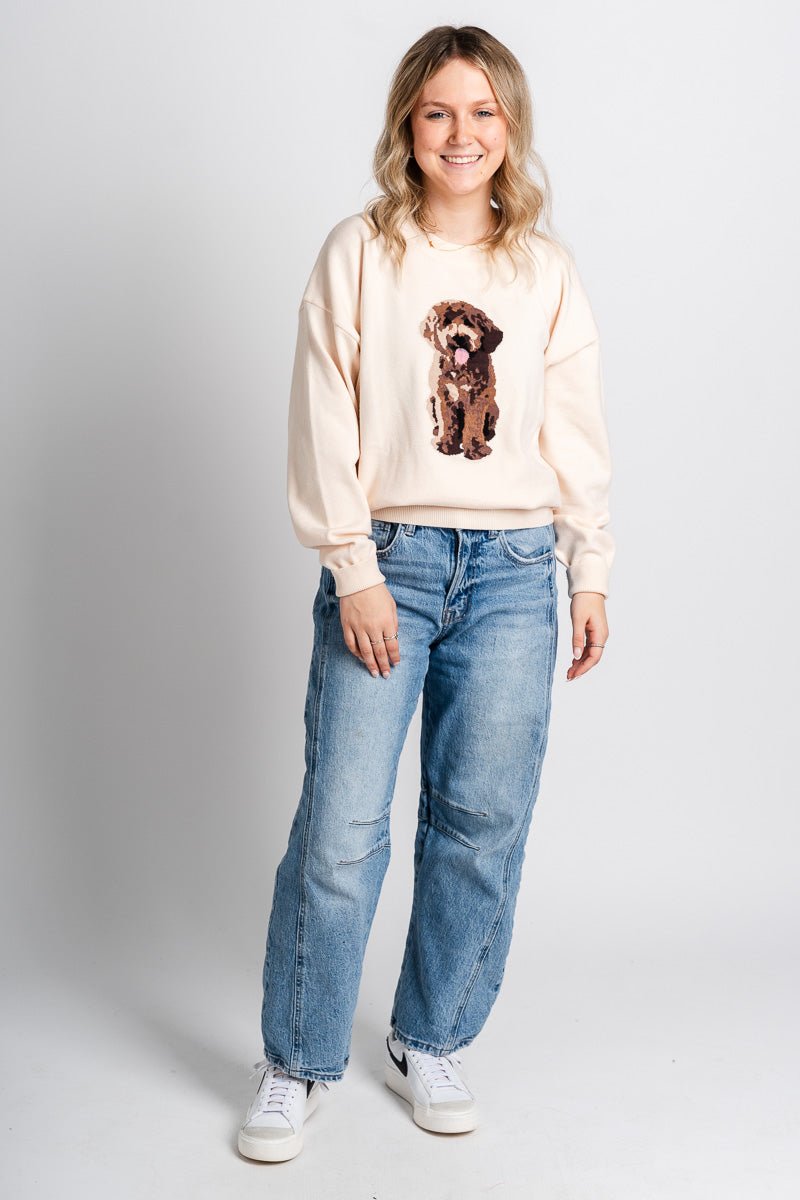 Puppy sweater cream – Unique Sweaters | Lounging Sweaters and Womens Fashion Sweaters at Lush Fashion Lounge Boutique in Oklahoma City