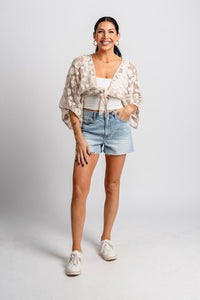 Crochet tie top natural - Stylish top - Trendy Staycation Outfits at Lush Fashion Lounge Boutique in Oklahoma City