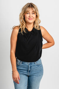 Cowl neck chiffon tank top black - Cute Tank Top - Trendy Tank Tops at Lush Fashion Lounge Boutique in Oklahoma City