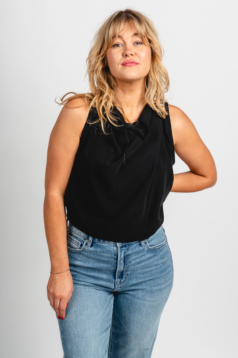 Cowl neck chiffon tank top black