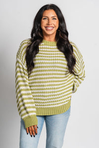 Striped sweater green/white – Stylish Sweaters | Boutique Sweaters at Lush Fashion Lounge Boutique in Oklahoma City