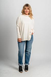 Boxy mock neck sweater top cream - Trendy Sweaters | Cute Pullover Sweaters at Lush Fashion Lounge Boutique in Oklahoma City