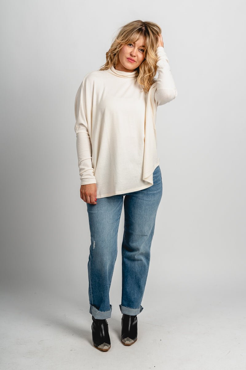 Boxy mock neck sweater top cream – Unique Sweaters | Lounging Sweaters and Womens Fashion Sweaters at Lush Fashion Lounge Boutique in Oklahoma City