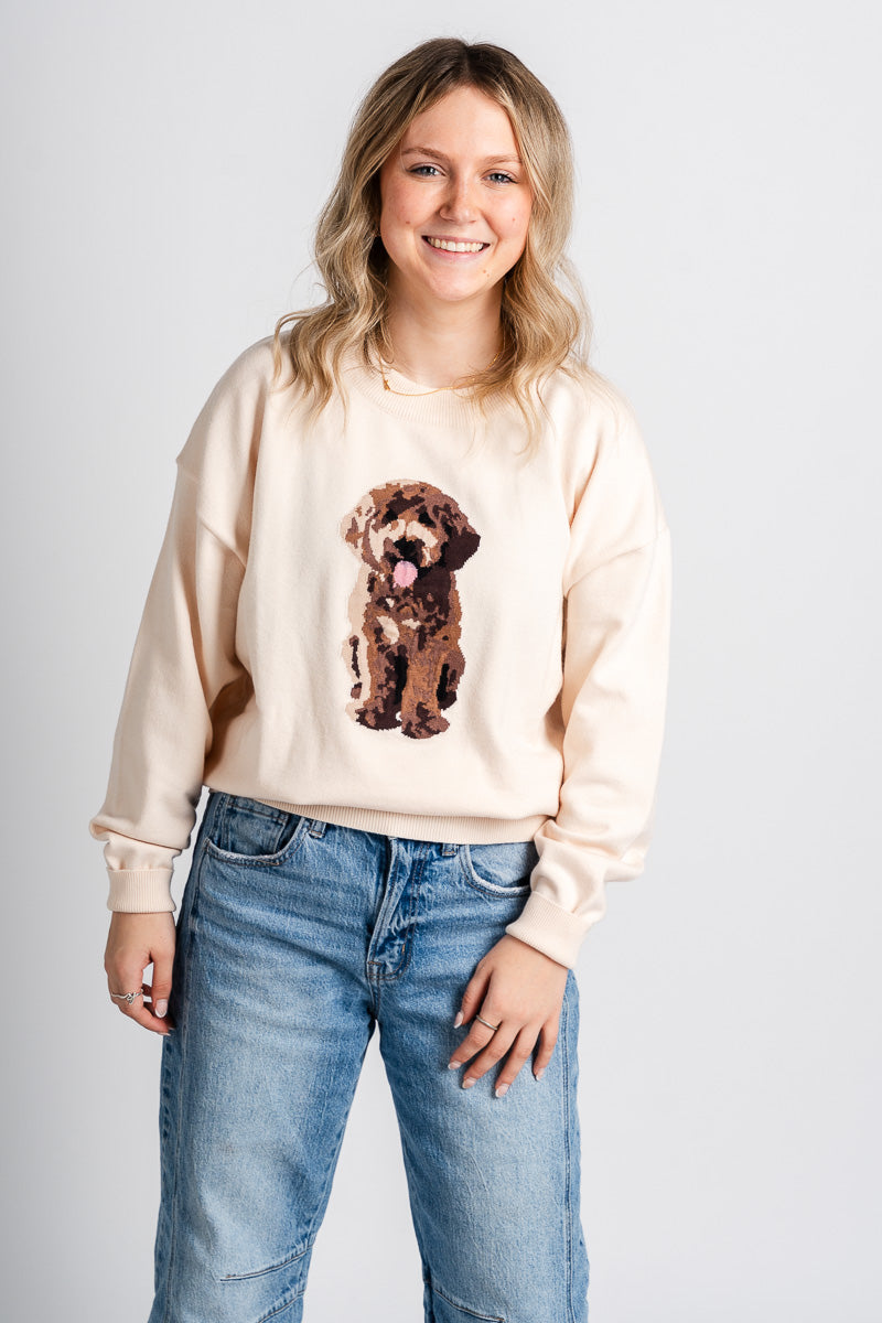 Puppy sweater cream – Stylish Sweaters | Boutique Sweaters at Lush Fashion Lounge Boutique in Oklahoma City