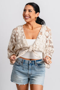 Crochet tie top natural - Trendy top - Cute Vacation Collection at Lush Fashion Lounge Boutique in Oklahoma City