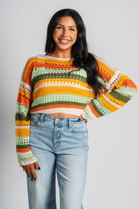 Stripe cropped sweater orange multi – Stylish Sweaters | Boutique Sweaters at Lush Fashion Lounge Boutique in Oklahoma City