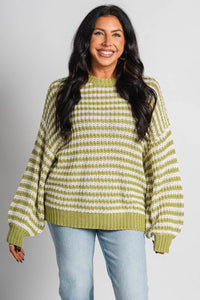 Striped sweater green/white – Boutique Sweaters | Fashionable Sweaters at Lush Fashion Lounge Boutique in Oklahoma City