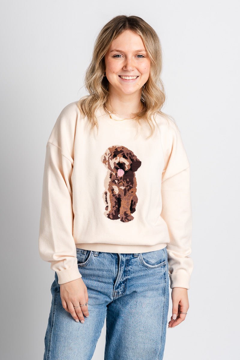 Puppy sweater cream – Boutique Sweaters | Fashionable Sweaters at Lush Fashion Lounge Boutique in Oklahoma City