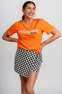 OSU OSU Cowboys first down v-neck short sleeve t-shirt orange T-shirt | Lush Fashion Lounge Trendy Oklahoma State Cowboys Apparel & Cute Gameday T-Shirts