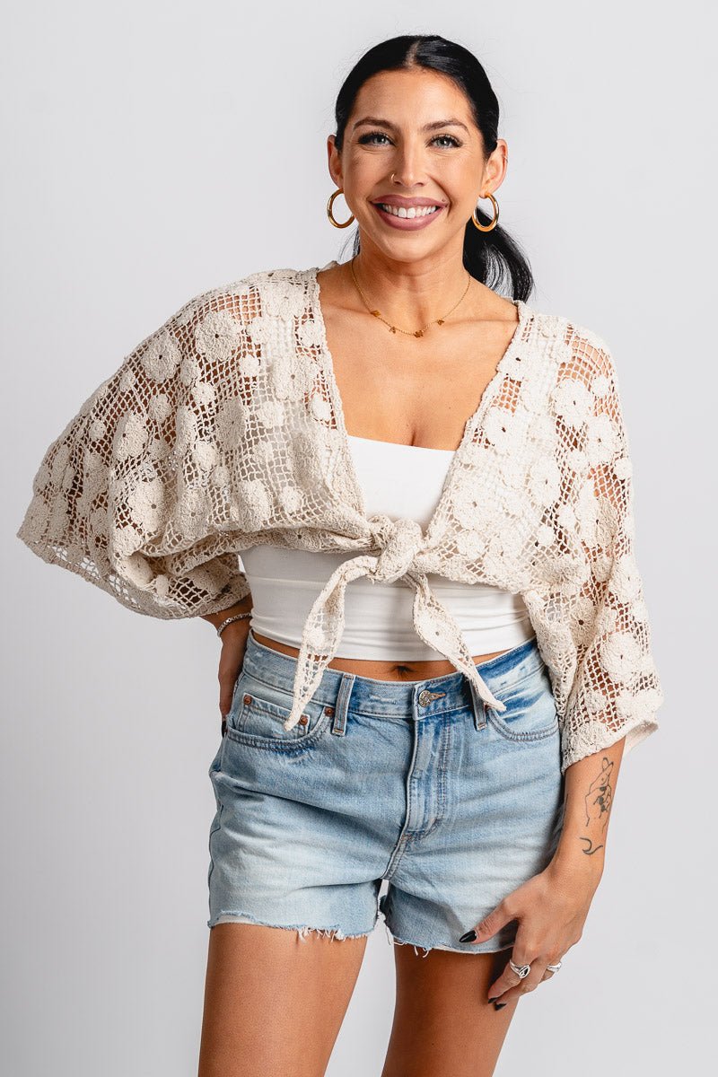 Crochet tie top natural - Cute top - Fun Vacay Basics at Lush Fashion Lounge Boutique in Oklahoma City