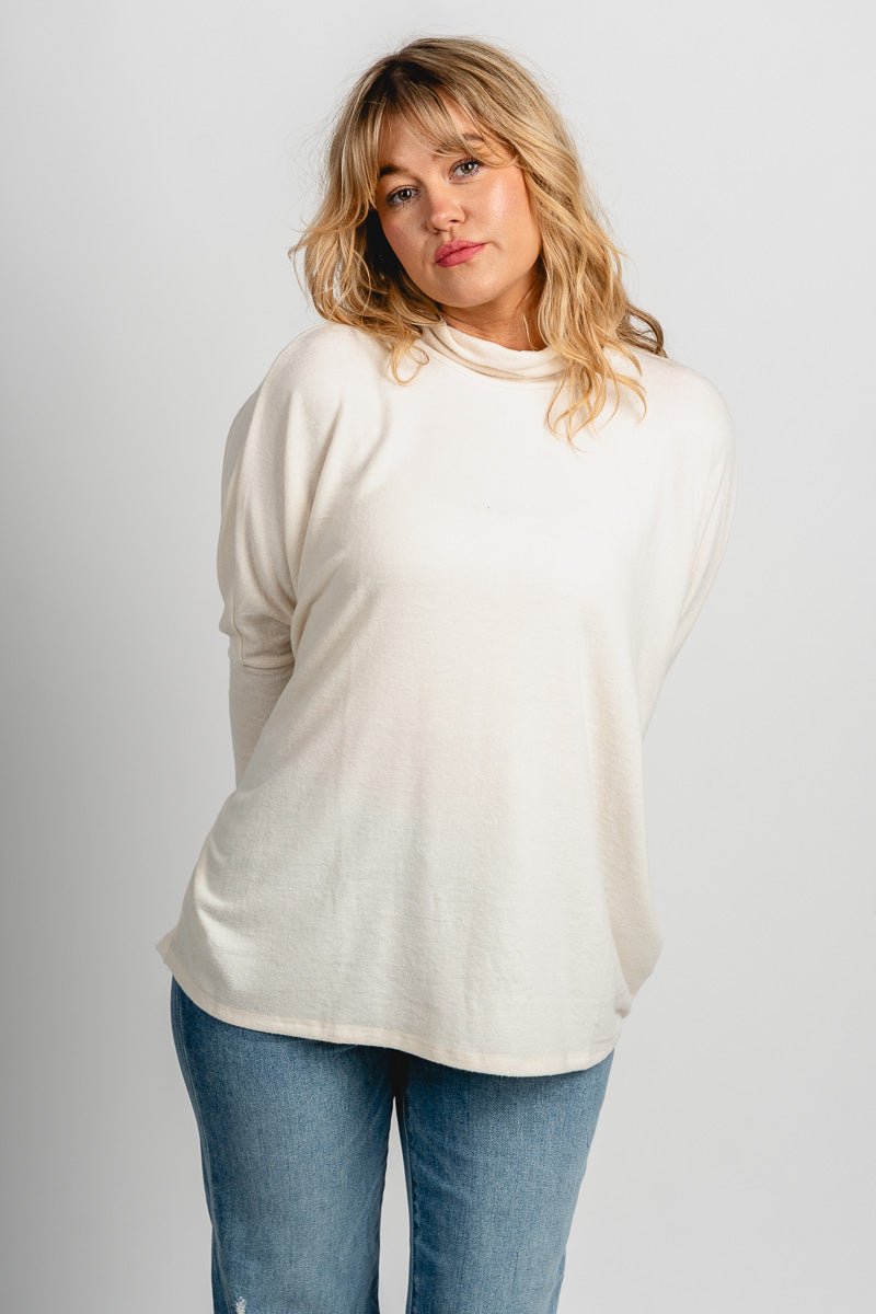Boxy mock neck sweater top cream – Stylish Sweaters | Boutique Sweaters at Lush Fashion Lounge Boutique in Oklahoma City