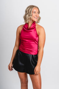 Cowl neck halter top fuchsia - Trendy New Year's Eve Outfits at Lush Fashion Lounge Boutique in Oklahoma City