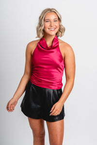 Cowl neck halter top fuchsia - Trendy New Year's Eve Dresses, Skirts, Kimonos and Sequins at Lush Fashion Lounge Boutique in Oklahoma City