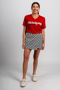 OU OU Sooners first down v-neck short sleeve t-shirt cimson T-shirt | Lush Fashion Lounge Trendy Oklahoma University Sooners Apparel & Cute Gameday T-Shirts