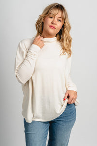 Boxy mock neck sweater top cream – Boutique Sweaters | Fashionable Sweaters at Lush Fashion Lounge Boutique in Oklahoma City