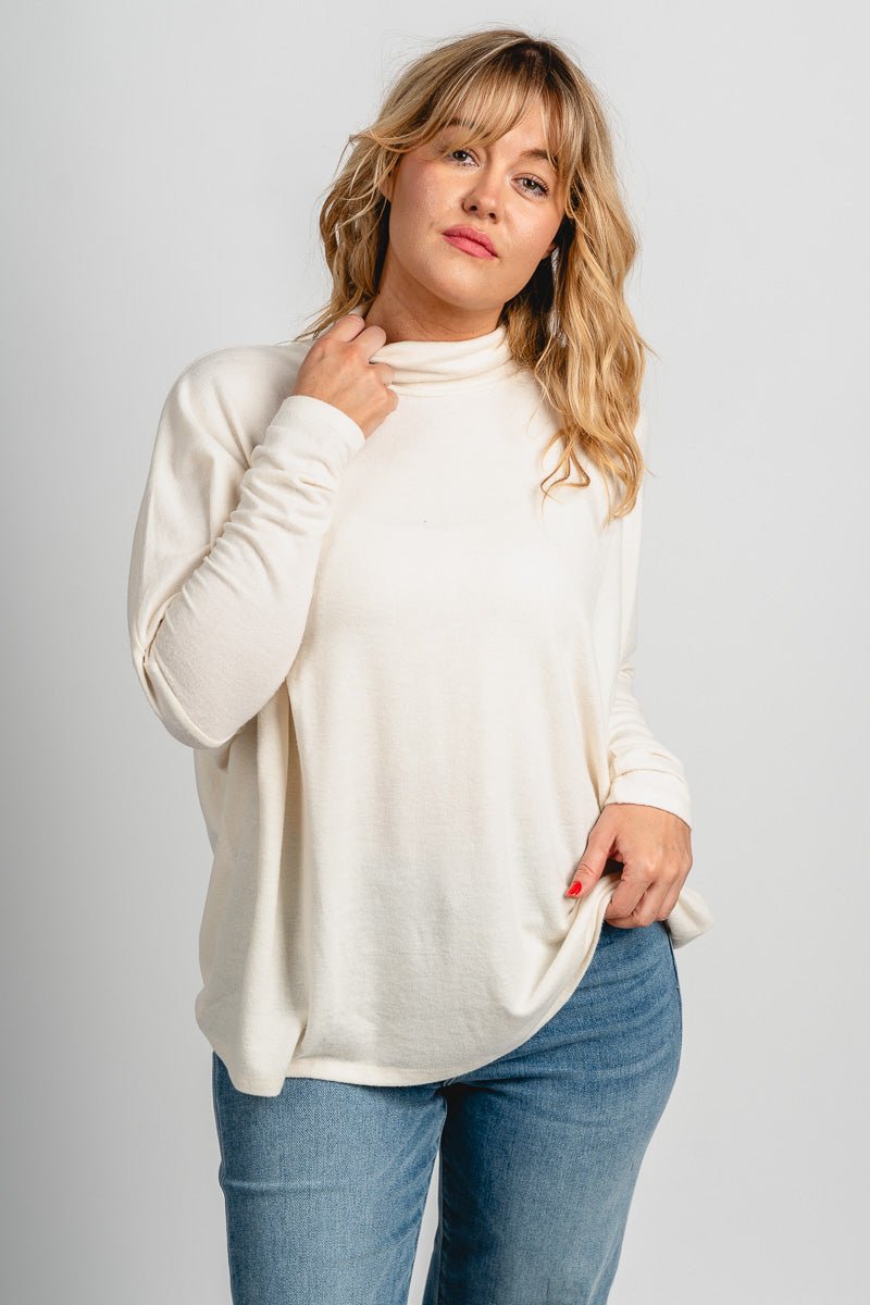 Boxy mock neck sweater top cream – Boutique Sweaters | Fashionable Sweaters at Lush Fashion Lounge Boutique in Oklahoma City