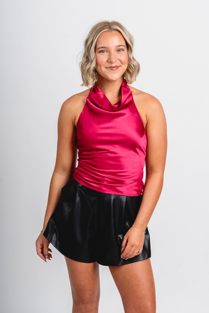 Cowl neck halter top fuchsia