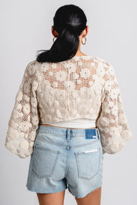 Crochet tie top natural - Adorable top - Stylish Vacation T-Shirts at Lush Fashion Lounge Boutique in Oklahoma City
