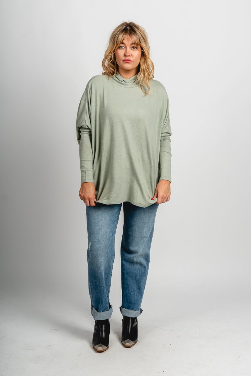 Boxy mock neck sweater top sage - Trendy Sweaters | Cute Pullover Sweaters at Lush Fashion Lounge Boutique in Oklahoma City