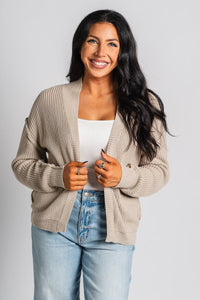 Chunky knit cardigan khaki - Cute Cardigan - Trendy Cardigans & Stylish Kimonos at Lush Fashion Lounge Boutique in Oklahoma City