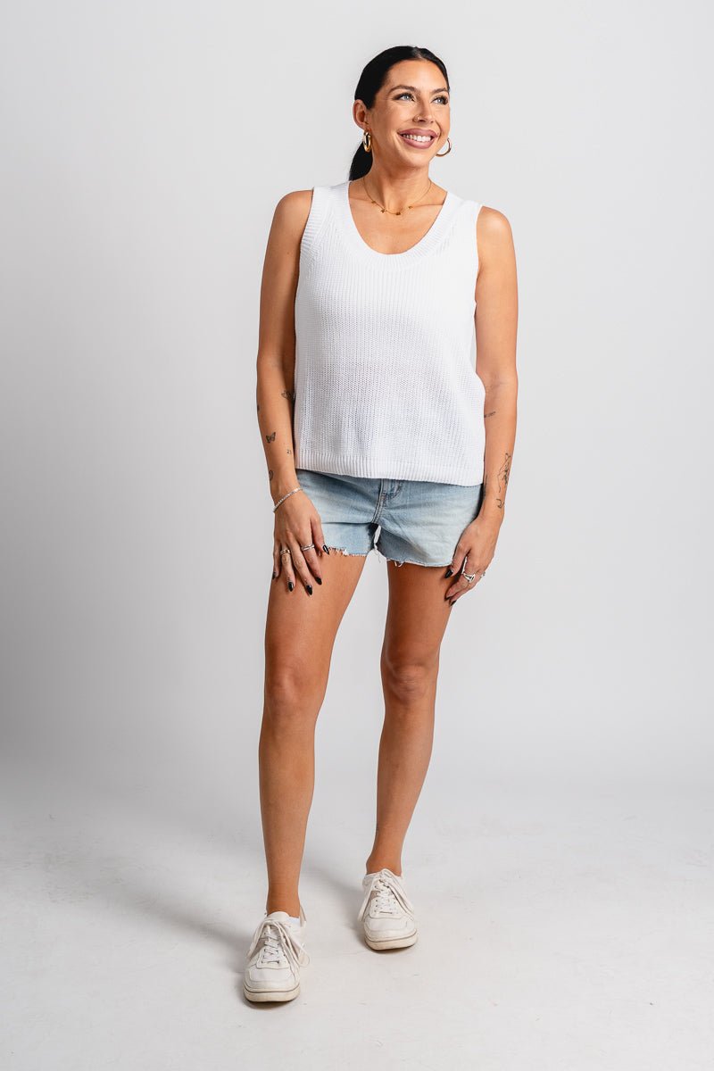 Side slit sweater tank top off white – Unique Sweaters | Lounging Sweaters and Womens Fashion Sweaters at Lush Fashion Lounge Boutique in Oklahoma City