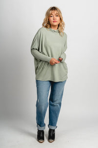 Boxy mock neck sweater top sage – Unique Sweaters | Lounging Sweaters and Womens Fashion Sweaters at Lush Fashion Lounge Boutique in Oklahoma City