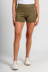 Sweater shorts olive - Trendy shorts - Fashion Shorts at Lush Fashion Lounge Boutique in Oklahoma City