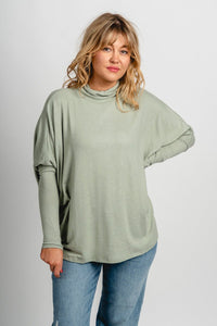 Boxy mock neck sweater top sage – Boutique Sweaters | Fashionable Sweaters at Lush Fashion Lounge Boutique in Oklahoma City