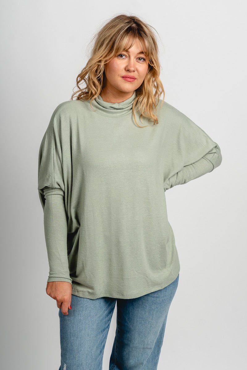 Boxy mock neck sweater top sage – Boutique Sweaters | Fashionable Sweaters at Lush Fashion Lounge Boutique in Oklahoma City