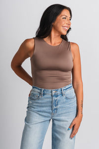 High neck bodysuit deep taupe - Affordable bodysuit - Boutique Bodysuits at Lush Fashion Lounge Boutique in Oklahoma City