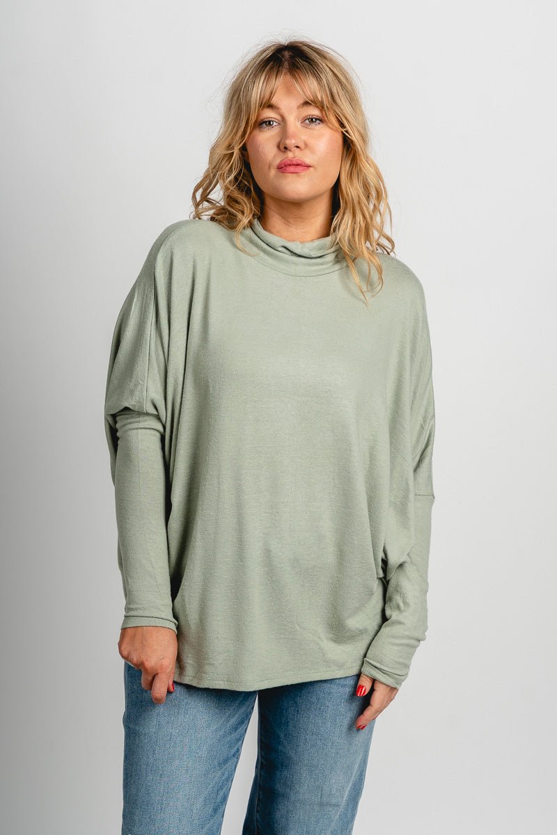 Boxy mock neck sweater top sage – Stylish Sweaters | Boutique Sweaters at Lush Fashion Lounge Boutique in Oklahoma City