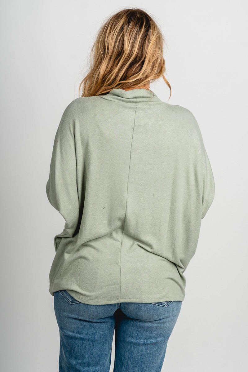 Boxy mock neck sweater top sage