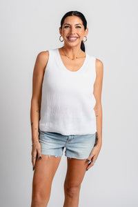 Side slit sweater tank top off white – Boutique Sweaters | Fashionable Sweaters at Lush Fashion Lounge Boutique in Oklahoma City