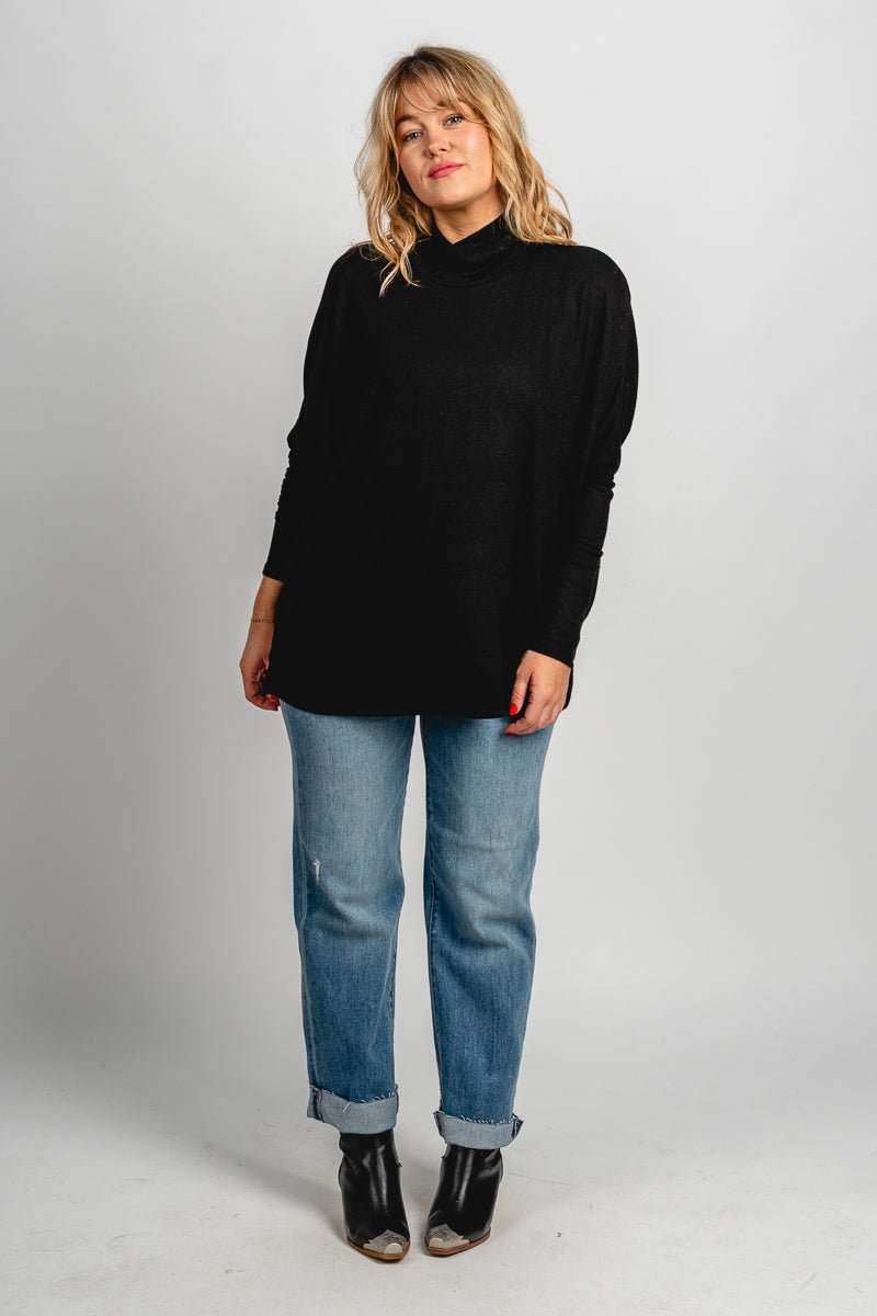 Boxy mock neck sweater top black - Trendy Sweaters | Cute Pullover Sweaters at Lush Fashion Lounge Boutique in Oklahoma City