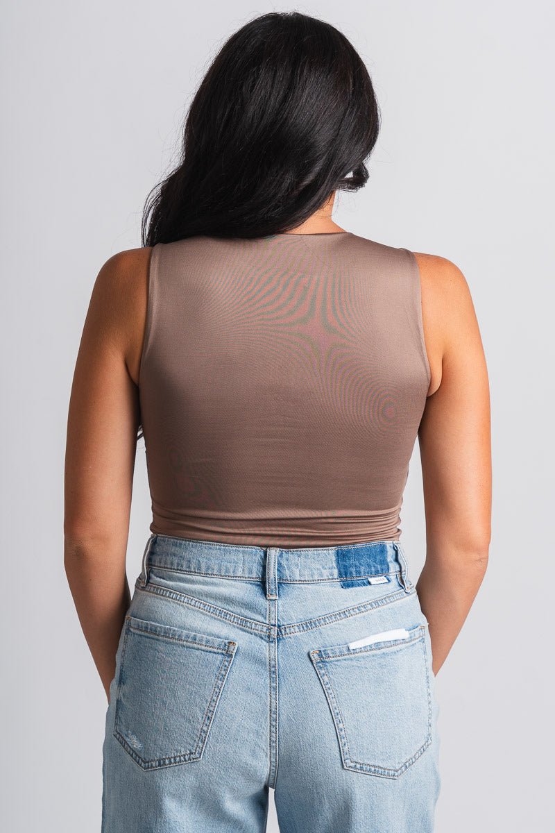 High neck bodysuit deep taupe