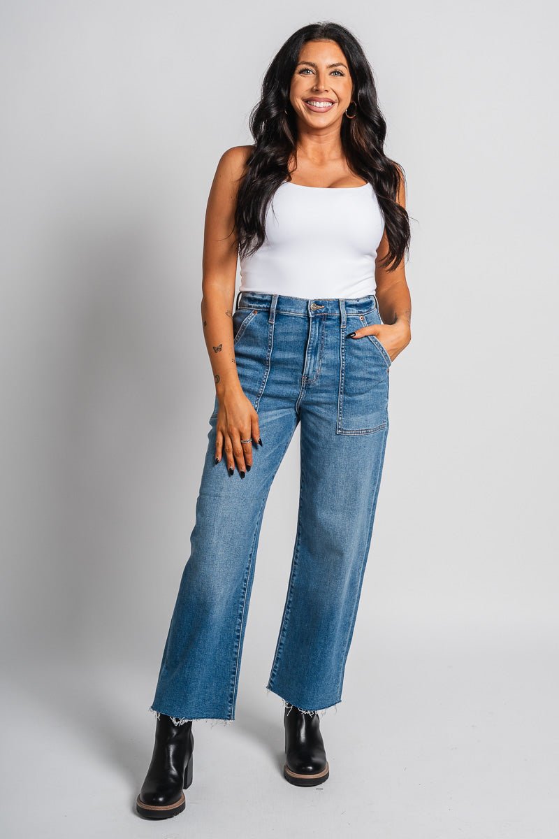 Daze Pleaser high rise wide ankle jeans text me | Lush Fashion Lounge: boutique women's jeans, fashion jeans for women, affordable fashion jeans, cute boutique jeans