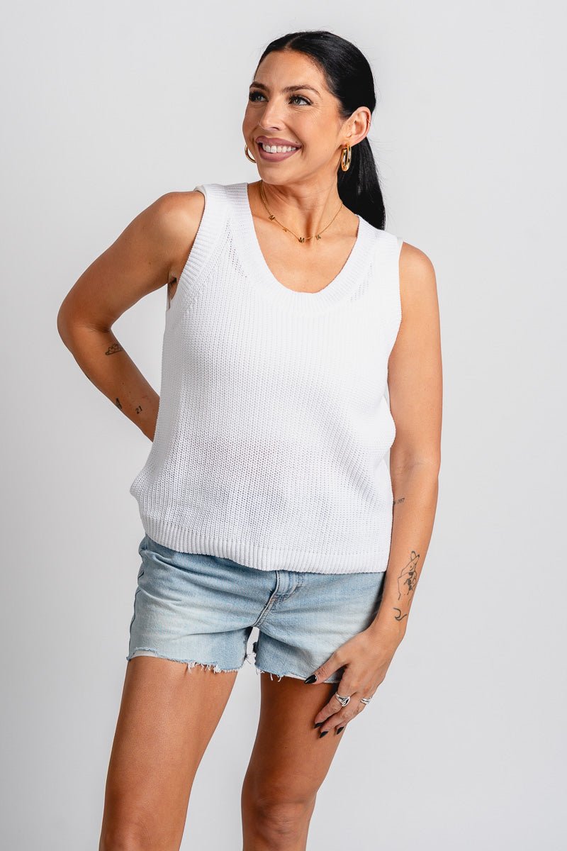 Side slit sweater tank top off white – Stylish Sweaters | Boutique Sweaters at Lush Fashion Lounge Boutique in Oklahoma City