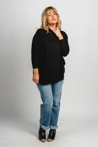 Boxy mock neck sweater top black – Unique Sweaters | Lounging Sweaters and Womens Fashion Sweaters at Lush Fashion Lounge Boutique in Oklahoma City