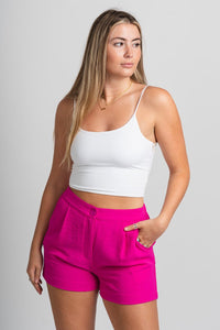 High waist shorts hot pink - Trendy Shorts - Fashion Shorts at Lush Fashion Lounge Boutique in Oklahoma City