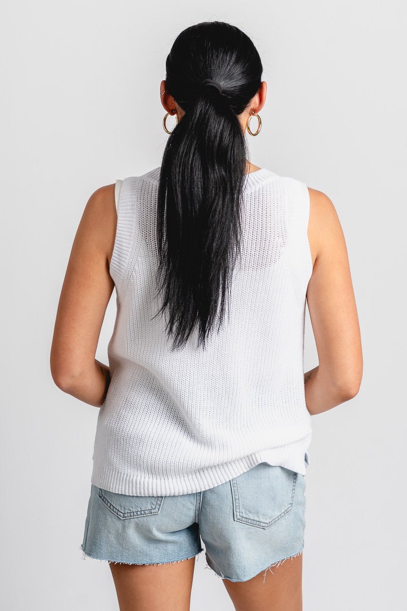Side slit sweater tank top off white