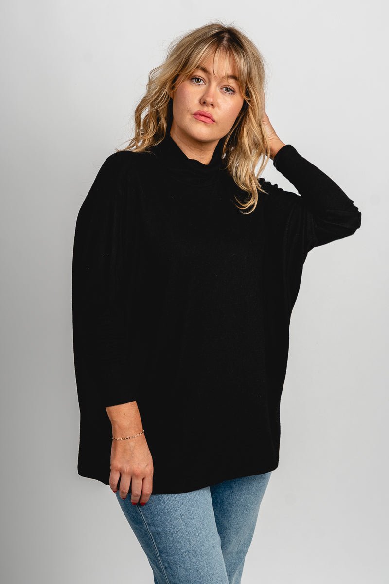 Boxy mock neck sweater top black – Stylish Sweaters | Boutique Sweaters at Lush Fashion Lounge Boutique in Oklahoma City