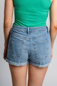 Just USA high rise cuff shorts light blue - Fun Shorts - Unique Getaway Gear at Lush Fashion Lounge Boutique in Oklahoma