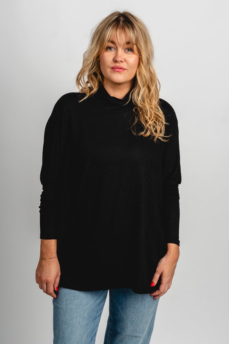 Boxy mock neck sweater top black – Boutique Sweaters | Fashionable Sweaters at Lush Fashion Lounge Boutique in Oklahoma City