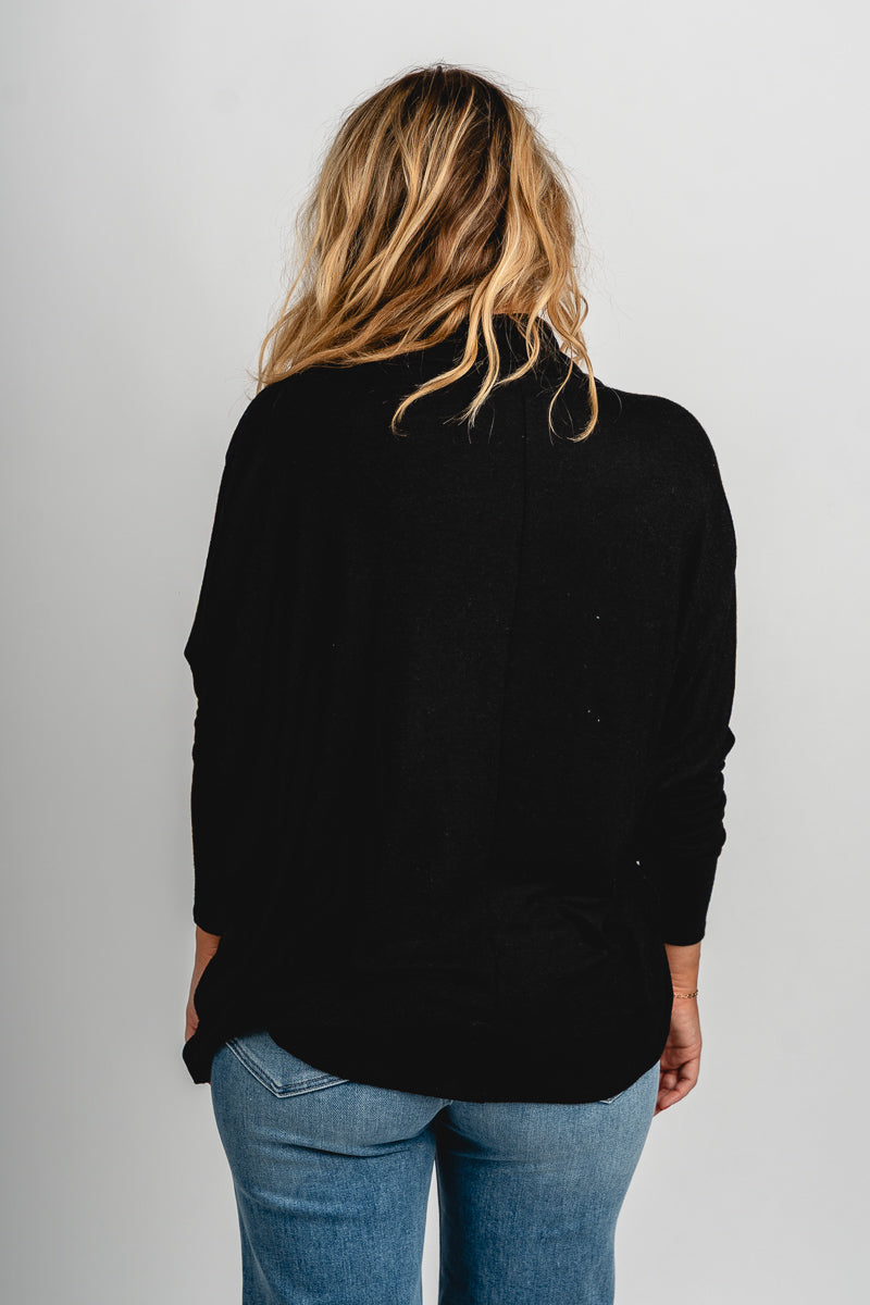 Boxy mock neck sweater top black
