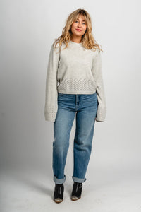 Laser cut sweater heather cream - Trendy Sweaters | Cute Pullover Sweaters at Lush Fashion Lounge Boutique in Oklahoma City