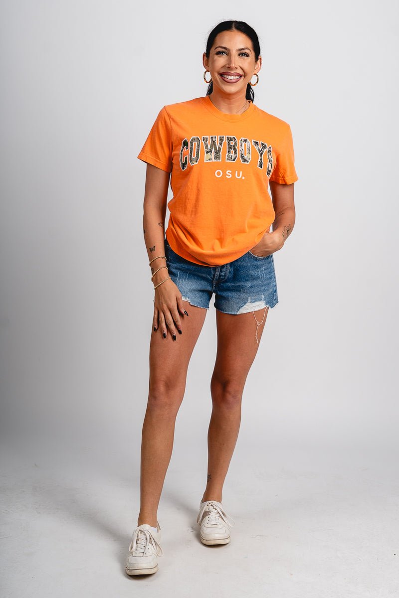 OSU OSU Cowboys camo gault comfort colors t-shirt orange T-shirt | Lush Fashion Lounge Trendy Oklahoma State Cowboys Apparel & Cute Gameday T-Shirts