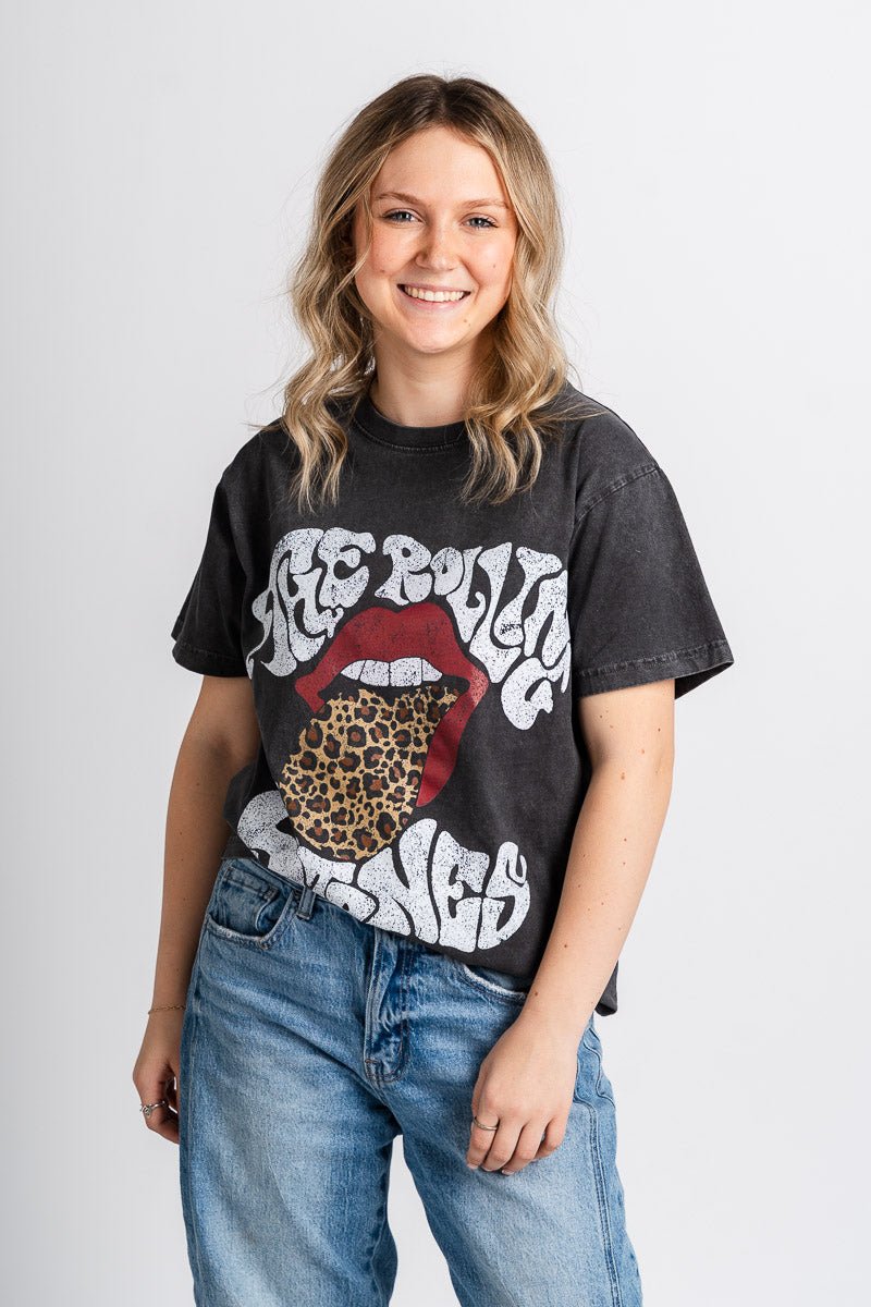 Rolling Stones words smoke t-shirt black - Stylish Band T-Shirts and Sweatshirts at Lush Fashion Lounge Boutique in Oklahoma City