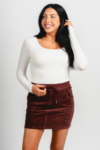 Corduroy mini skirt brown | Lush Fashion Lounge: boutique fashion skirts, affordable boutique skirts, cute affordable skirts