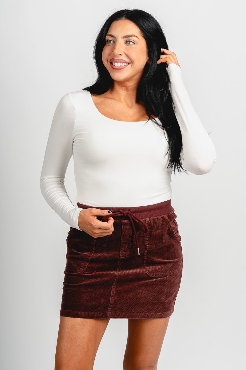 Corduroy mini skirt brown | Lush Fashion Lounge: boutique fashion skirts, affordable boutique skirts, cute affordable skirts