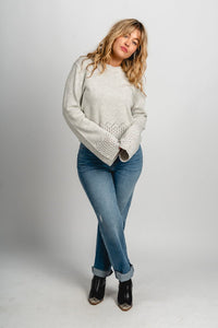 Laser cut sweater heather cream – Unique Sweaters | Lounging Sweaters and Womens Fashion Sweaters at Lush Fashion Lounge Boutique in Oklahoma City